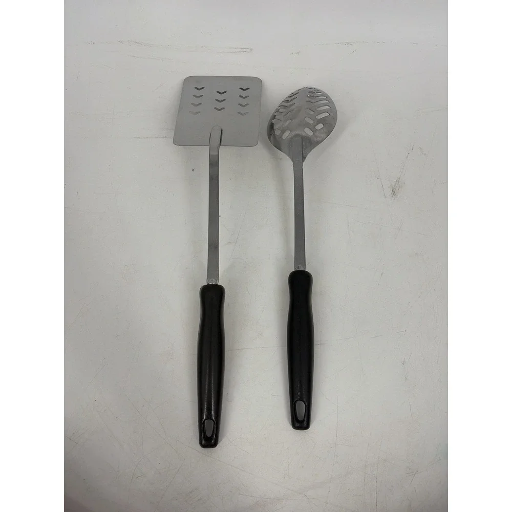 Vintage 80s Ekco Stainless Steel USA Slotted SpoonSpatula Plastic Wood Handle